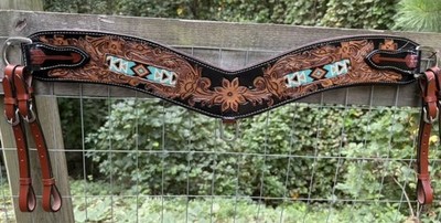 Top Grain Leather Beaded Tripping Style Western Breast Collar Horse Size Tack