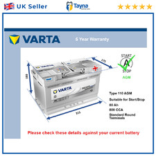 AGM Battery fits LAMBORGHINI HURACAN 5.2 2014 on Stop Start Varta 110 AGM 800A