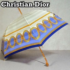 Christian Dior Chain Pattern Long Umbrella 93cm 8 Ribs Excellent Used