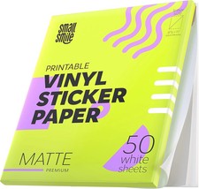 Premium Printable Vinyl Sticker Paper for Inkjet Printer and Laser - 50 White Ma
