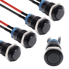 12mm Waterproof Push Button Switch - 5pcs Latching, Pre-Wired, Aluminum Alloy