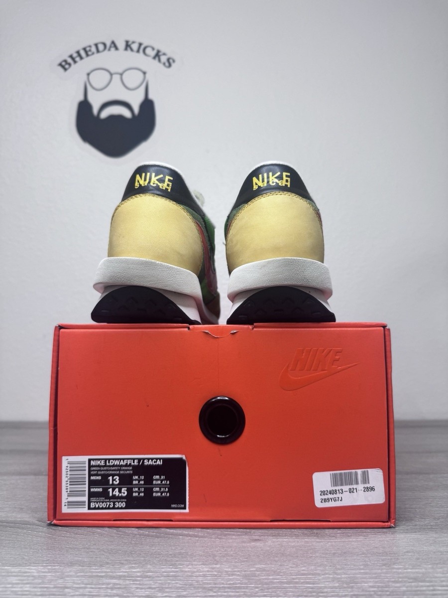 Size 13 - Nike Sacai LDWaffle US Green Gusto Orange Sneaker Shoes