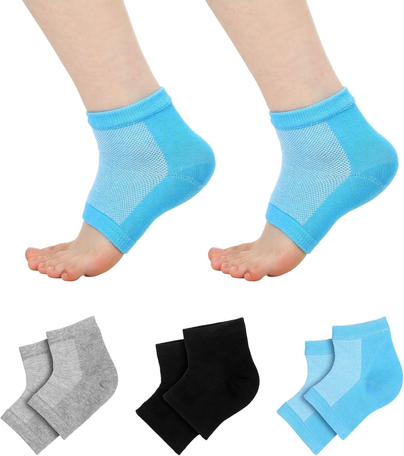 3Pcs Gel Heel Sports Sock, Moisturizing Heel Socks, Toeless Gel Socks for Kids