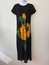 Vintage Carole Little Black Short Sleeve Maxi Dress Size 6 Petite Floral 90s