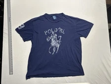 Vintage Polo Ralph Lauren Big Pony 67 Graphic T-Shirt Men’s XL Blue Distressed L