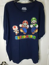 Super Mario Mens Graphic Crew Neck T-Shirt Run Group Navy Size 3XL Nintendo