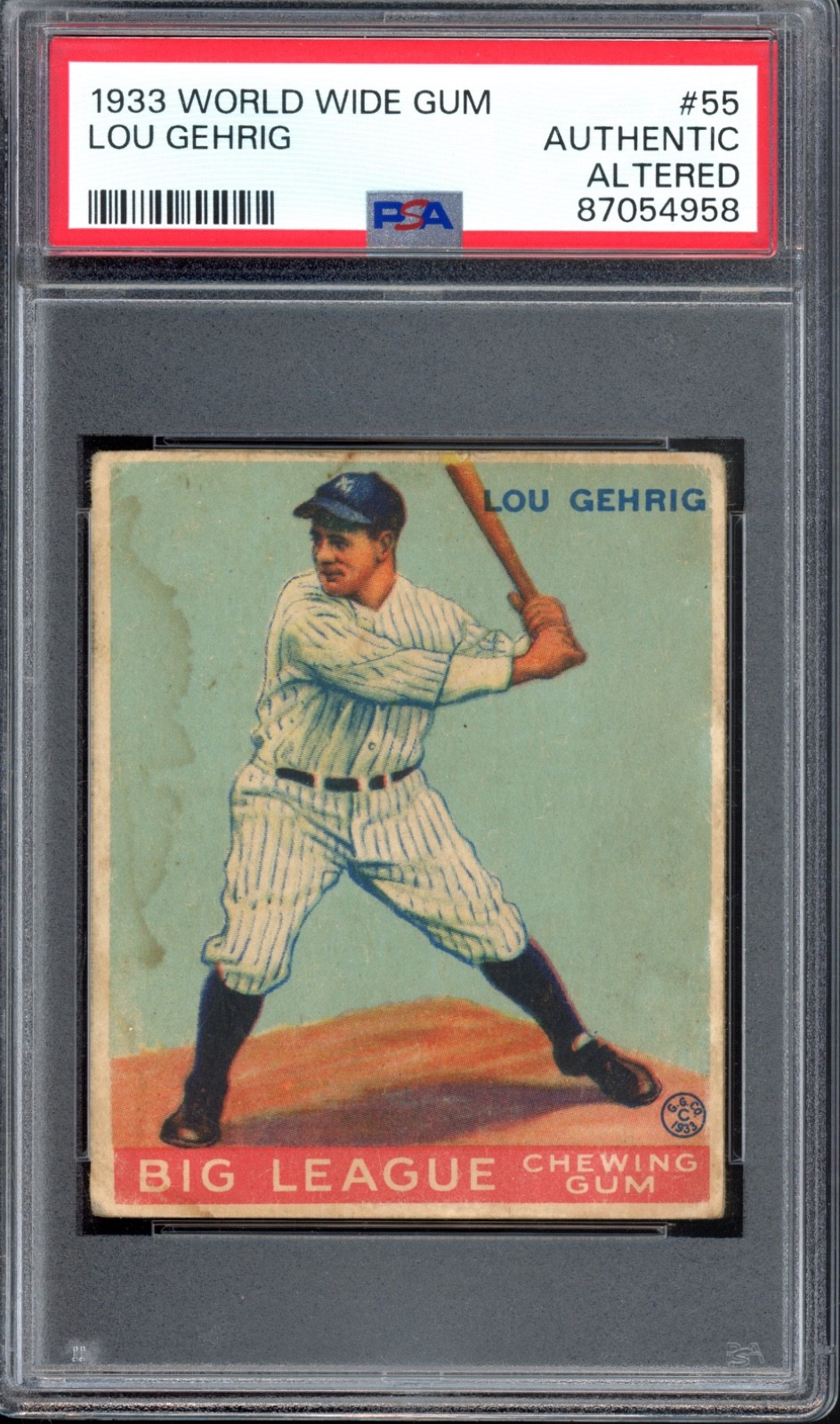 1933 Goudey World Wide Gum #55 Lou Gehrig PSA Authentic Vintage Baseball Card