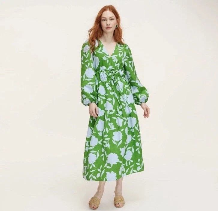 Maxi abito KATE SPADE NEW YORK x Target classico lino rosa manica lunga taglia MED