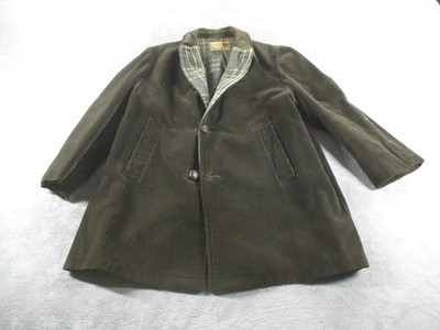 Vintage Zero King Coat Mens 46 Green Corduroy Wool Lined Winter Overcoat USA