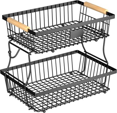 2 Tier Fruit Basket for Kitchen Counter Banana Hanrs, Counter Metal