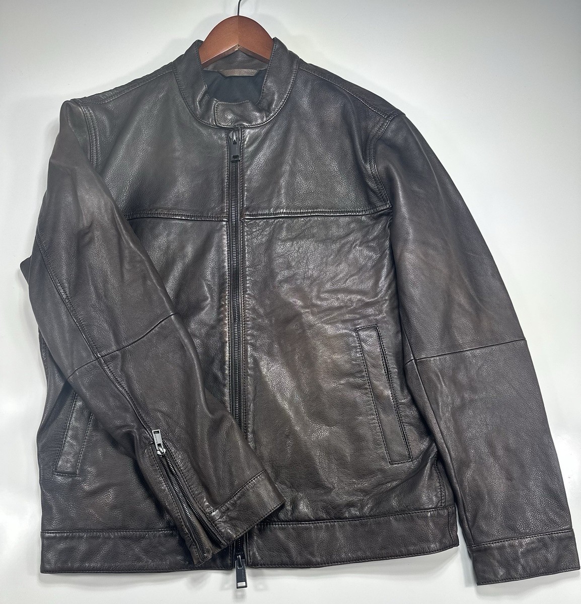 Massimo Dutti Genuine Leather Moto Jacket Dark Brown Euro Style