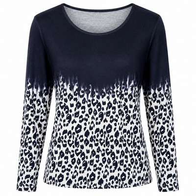 Black/White Cheetah Leopard Animal Print Long Sleeve Women s Blouse XL Boho