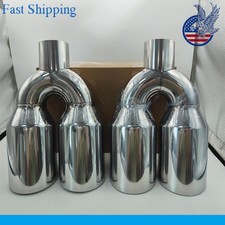 Quad 4 Out Chrome Exhaust Tip Staggered Lr Pair 2.5 Inlet Dual Wall Angle Cut