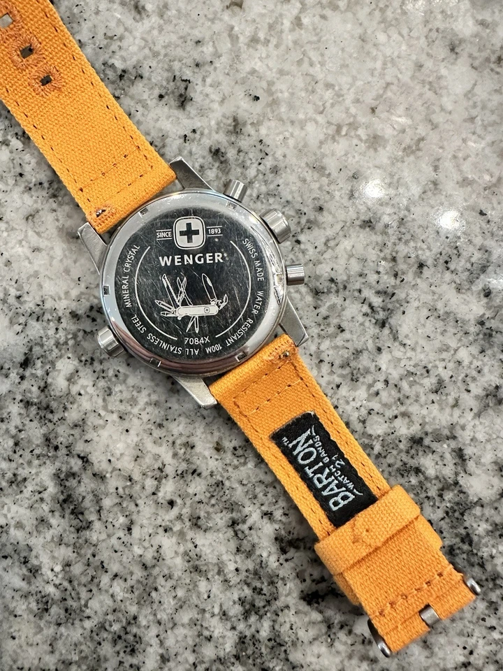 Rare Wenger Commando 7084X Chronograph Date Black & Orange Dial Men's Watch - Image 2 of 4