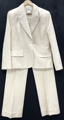 Neiman Marcus Pant Suit Size 10 Cotton Silk Rayon Blend Beige Zebra Print Career