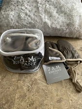 7 A.M. Enfant Baby Winter Booties & Mittens Set – Brown, Size Small, with Case