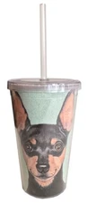 Miniature Pincher Tumbler with Straw, Double Wall, 16 Ounces Acrylic Tumbler, BP