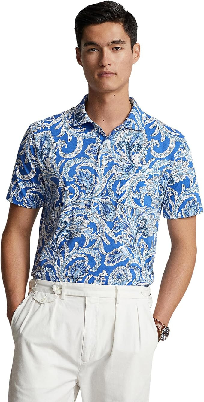 Polo Ralph Lauren Mens Standard Fit Paisley Jersey Polo Shirt-Small-Blue 19290₽