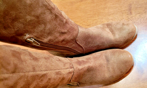 SODA NWOB Size 6.5 M Vegan Brown Faux Suede Knee High Zip Lace Up Back Boots - Picture 5 of 7