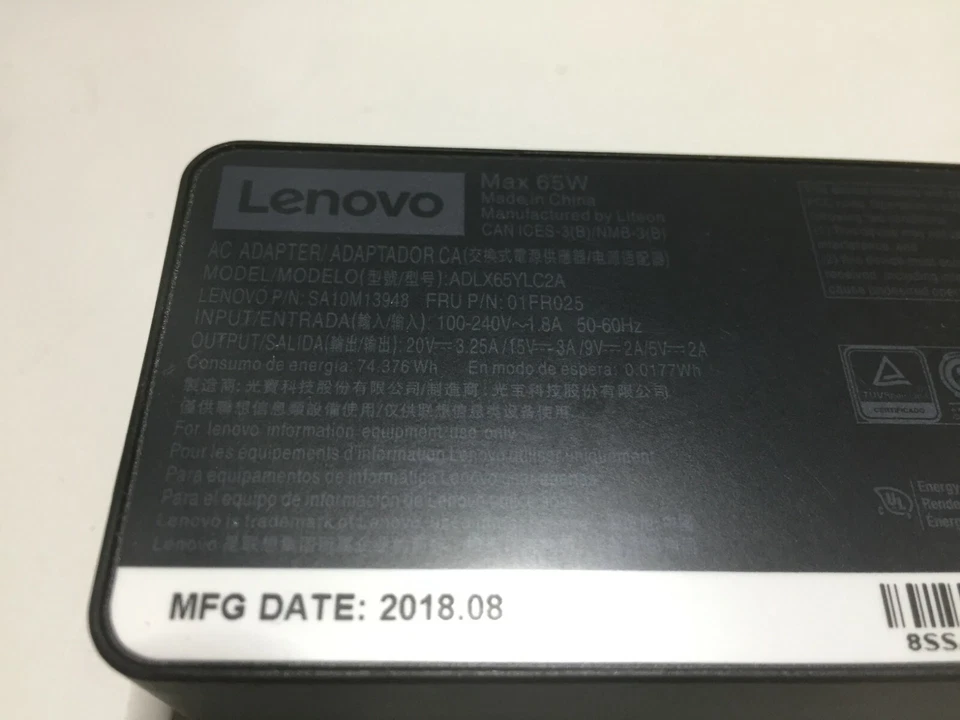 LOT OF 5 Lenovo 65w USB-C ADLX65YLC2A Power Charger Adapter w/ Power Cable OEM - Image 3 of 4