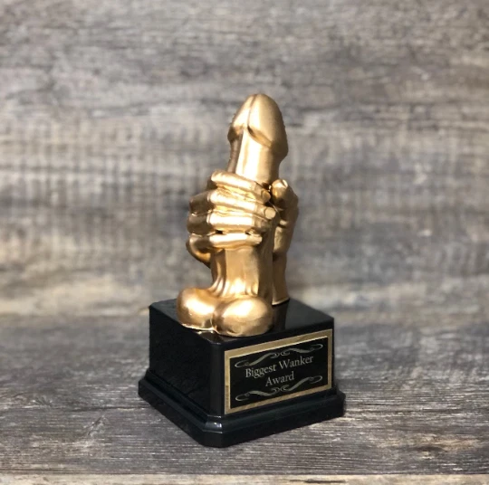 Funny Trophy Biggest WANKER Award FFL Loser Award Penis Testicle