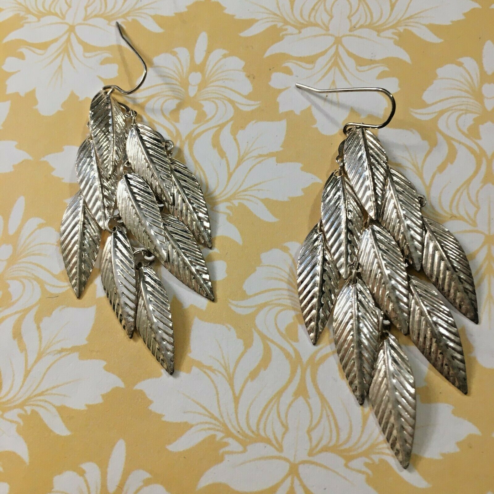 Cascade of Falling Leaves Earrings Silverplated Dangles Pierced Hook ...