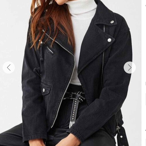 Forever 21 black denim moto jacket size 