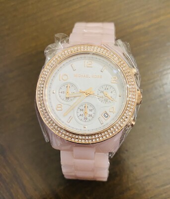 New Michael Kors Runway Chronograph Blush Acetate Watch MK7424