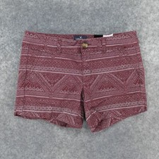 American Eagle Shorts Womens 6 Stretch Chino Flat Front Midi Burgundy Geo Print