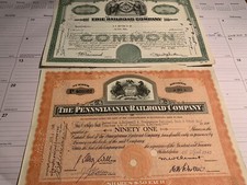 Erie RAILWAY COMPANY & The Pennsylvania Railway stock/bond certificate BEAUTY.
