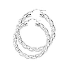 14K White Gold 3mm Twisted Hoop Earrings for Women