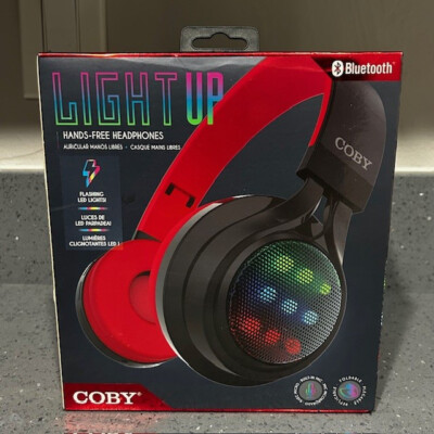 NEW COBY BLUETOOTH ''LIGHTUP'' Hands-free HEADPHONES BUILT IN MIC MICRO usb/aux