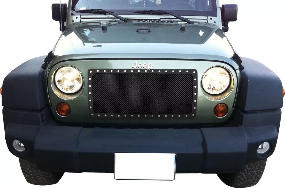 Compatível com Jeep Wrangler JK 2007-2018 rebite superior principal de aço inoxidável grade de malha preta - Imagem 2 de 3