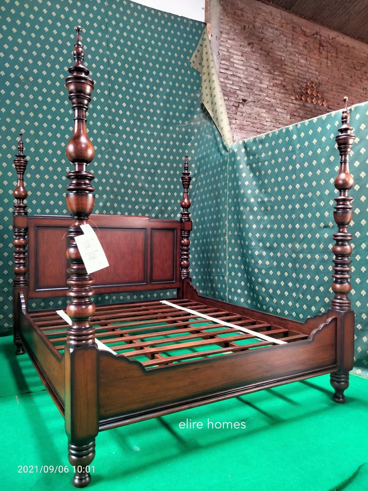 STOCK DEL REINO UNIDO ~ 6' Cama Oscura Estilo Holandés Diseñador Cuatro Pósters Probador de dosel Cama Foto 4 de 4