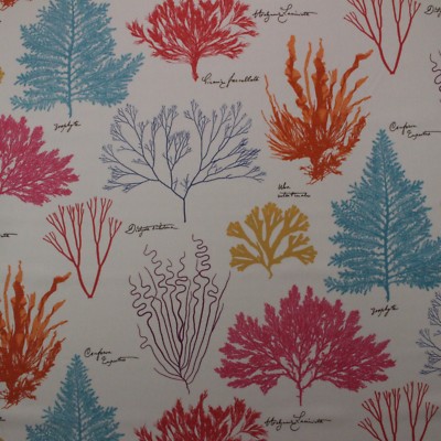 P KAUFMANN DEEP SEA CORAL RED TROPICAL PLANTS 100% LINEN FABRIC 1.4 YARDS 54''W