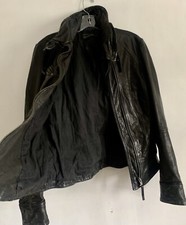 Allsaints Black Belvedere Biker Bomber Crop Leather Long Sleeves Jacket Size: 12