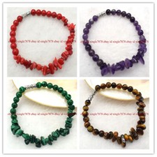 Natural 6mm Round Multiple  Irregular Gravel Gemstone Beads Bracelet 7.5" AAA 