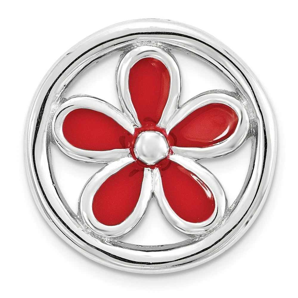 Sterling Silver Small Red Enamel Flower Chain Slide Stackable Expressions