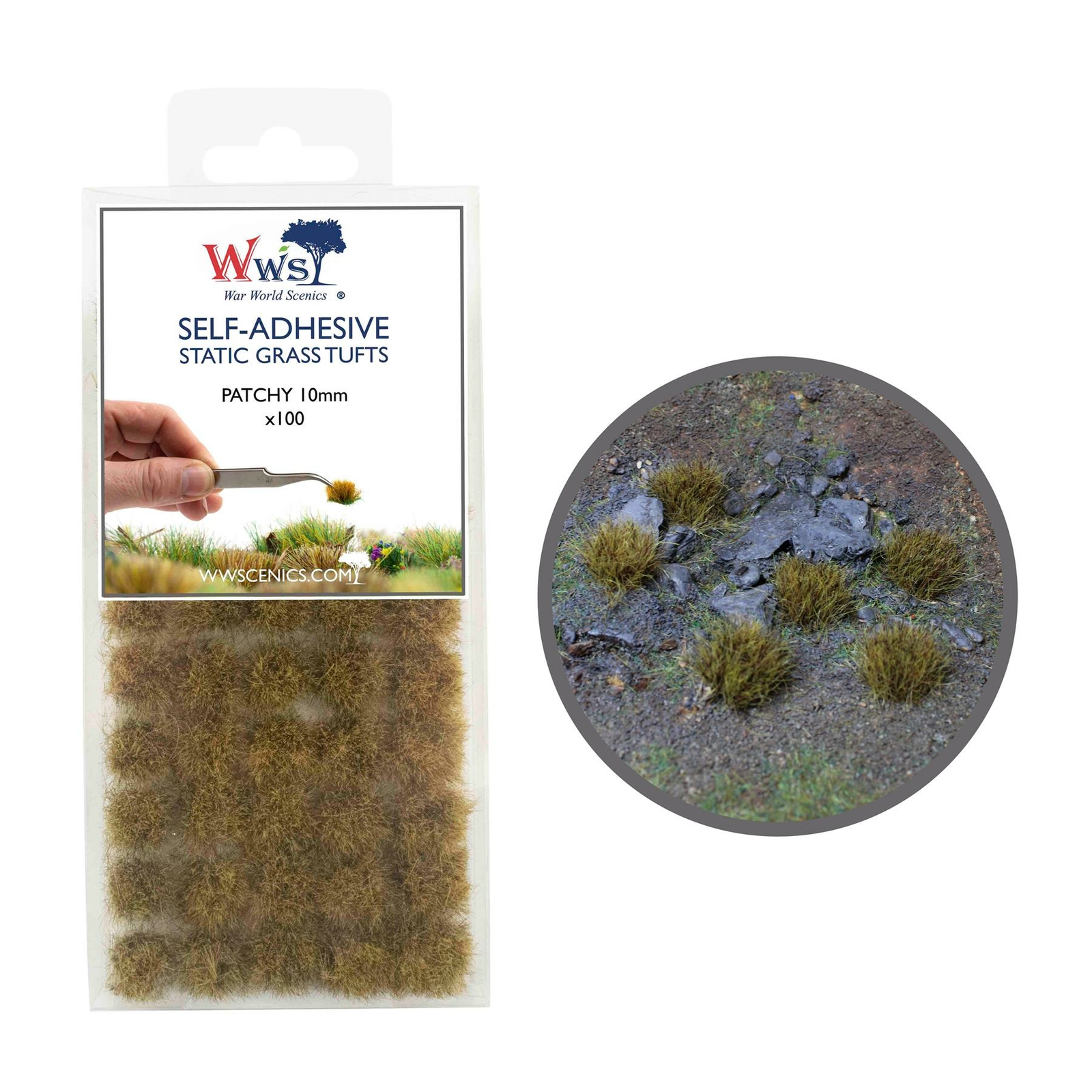 Static Grass Tufts x 100 – Patchy, 10mm – Model Railway Wargame Scenery