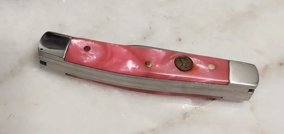 Pink Retro Classic Elk Ridge Camping Knife 2 Stainless Blades - Image 2 of 4