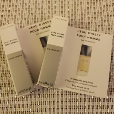 2x Issey Miyake L'eau D'issey Pour Homme Eau De Toilette Sample Vial 1 ml/0.03oz