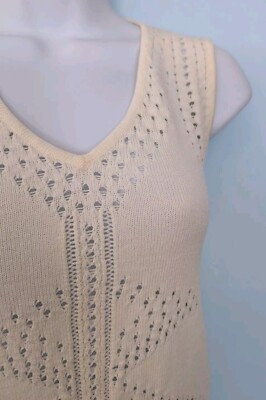 BCBGMAXAZRIA Tana Mixed Pointelle Tank Top Medium ZRI1P185 Gardenia V-neck 