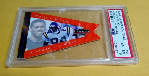 RANDY MOSS 1998 Playoff Contenders Pennants #55 PSA 8 Orange Rookie Vikings HOF