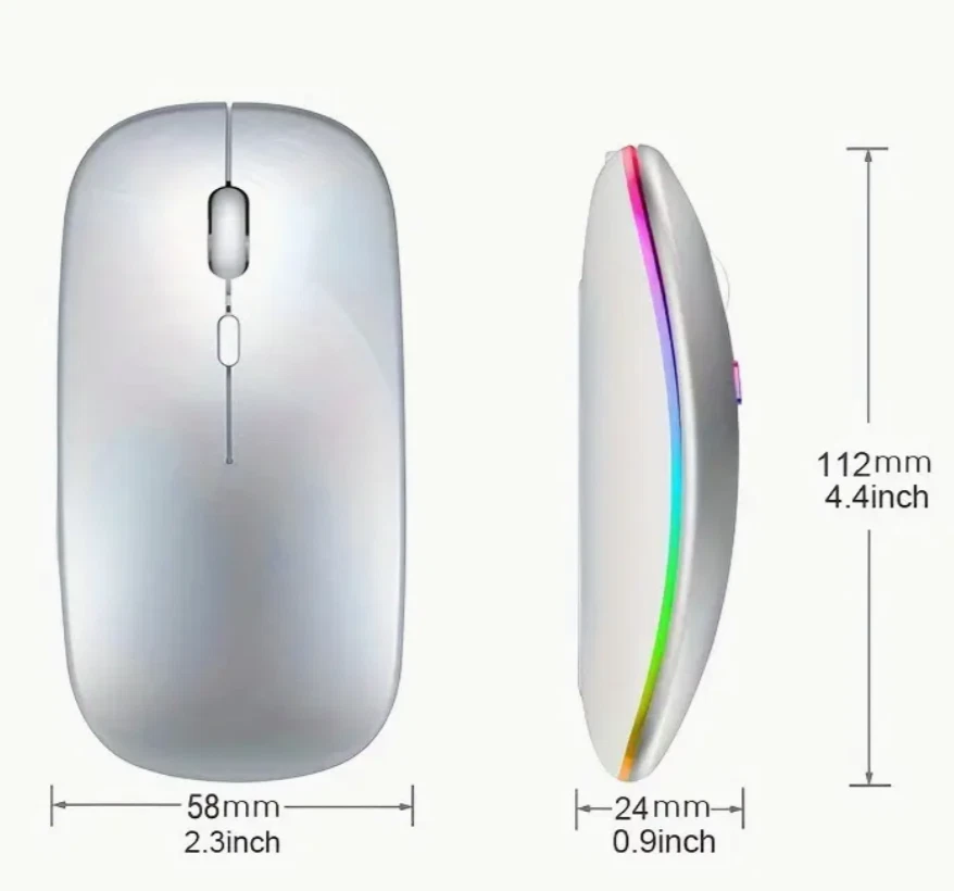 Mouse RGB LED Wireless Mouse Rechargeable Optical Silent Mice USB For PC Laptop - Image 4 of 4