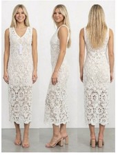 House Of Harlow Crochet Summer Spring Maxi Dress White Large Pre Owned Stretchy