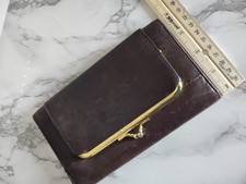 VTG Brown Genuine Leather Retriver Checkbook Clutch Trifold Wallet Coin Purse
