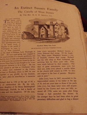 Sk254 Ephemera 1938 Artikel Caryls Of West Sussex Rev H E B Arnold 