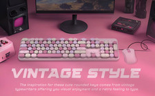 Colorful Wireless Keyboard Mouse Combo 2.4GHz USB Round Keycaps Cute Retro Set