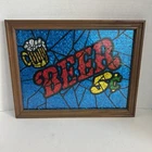 VTG Beer 5  Cents Faux Stained Glass Wooden Framed Bar Wall Hanging Sign