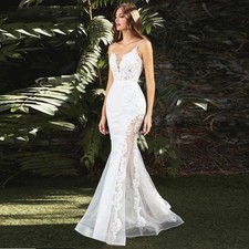 Simple Mermaid Wedding Dress for Women Boho  V-Neck Bridal Gowns Zipper Backless